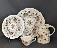 Mid-19th C Masons Ironstone Bow Bells Brown Transferware 4-Piece Service