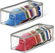 2 Pack Clear Hat Storage Bags for Baseball Caps Organizer Closet Foldable Grey