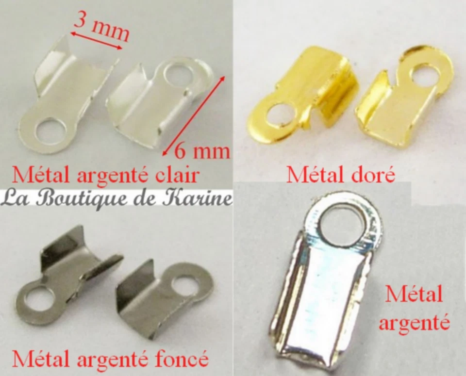 100 EMBOUTS CACHE NOEUDS A ECRASER METAL ARGENTE OU DORE 3 x 6 mm BIJOUX PERLES