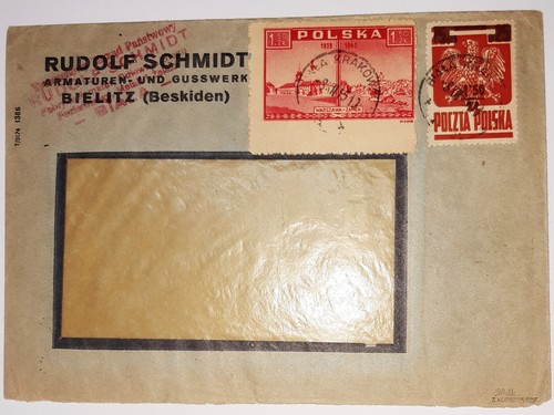 Stamps, Poland: Goznak. Fi376d, form II, type 2. Cover from Bielsko Biala
