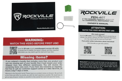 4) Altavoces colgantes comerciales/restaurante Rockville PEN-40T blancos 4" 70V - Imagen 9 de 9
