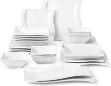 Plates and Bowls Sets, 26 Pieces Ivory White Porcelain Dinnerware Sets without M