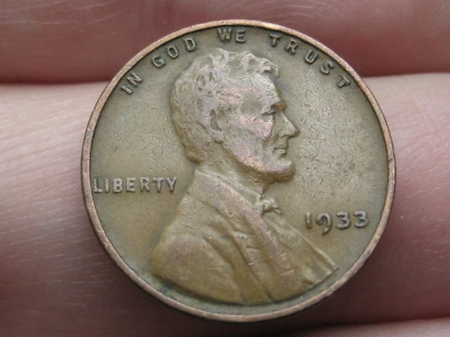 1933 P Lincoln Cent Wheat Penny- Philadelphia, Chocolate Brown, VF Details