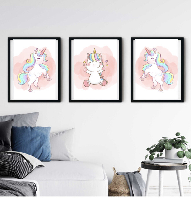 Unicorn Wall Art Prints Children's Girls Bedroom Pictures Poster Set Of