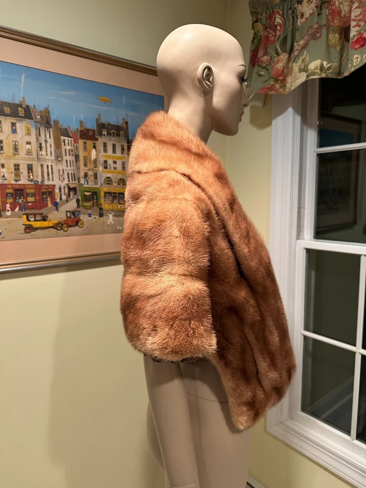 Visón Rubio Miel Real ESTOLA DE PIEL ENVOLTURA DE NOCHE HOMBRO Chal ENCOGERSE DE HOMBROS Capa Nupcial! Foto 3 de 4