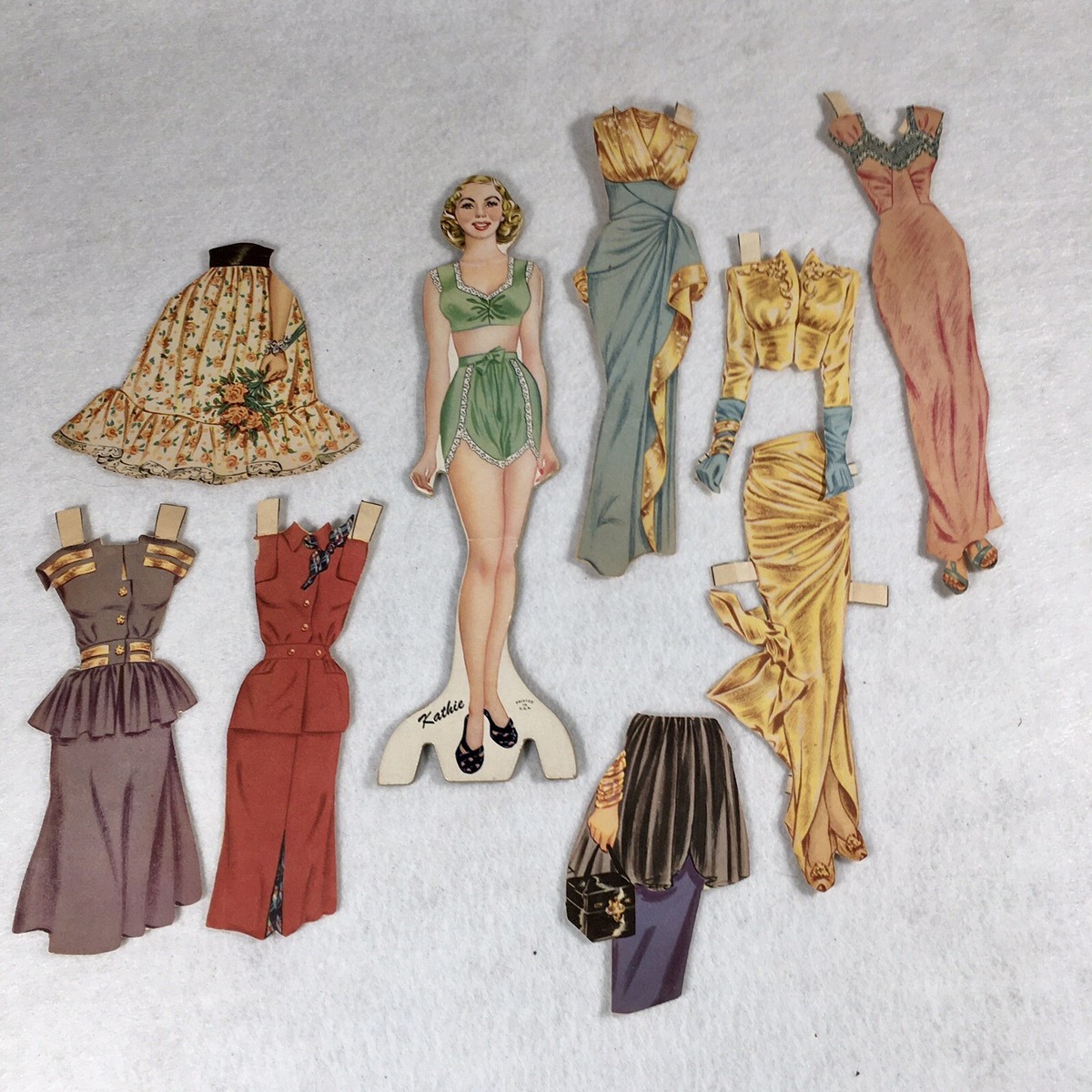 Antique Paper Doll Lady Clothes already cut 10” tall paper doll Kathie