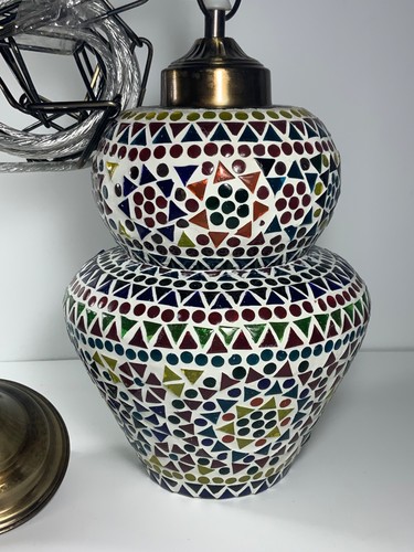 Hand Crafted Mexican Mosaic & Brass Chandelier Pendant Lamp 13 in. Hardware Inc. - Picture 6 of 11