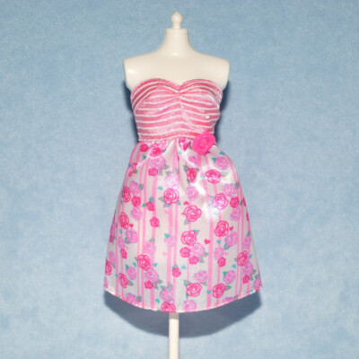 TWO TONE Pink Rose Print on White Genuine BARBIE Sleeveless Short Dress