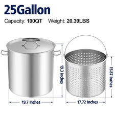 Commercial 32- 100 QT Turkey Fryer Crawfish Boiler Stock Pot Stainless Steel