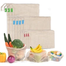 Reusable Cotton Mesh Produce Bags For Vegetable Fruit Washable  Storage Shopping