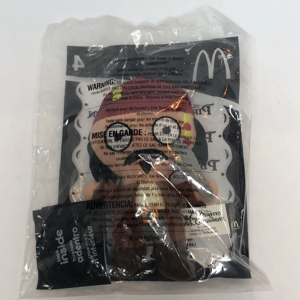 Juguete McDonalds Happy Meal 2008 Piratas del Caribe #4 Peluche Jack Sparrow NUEVO Foto 2 de 4