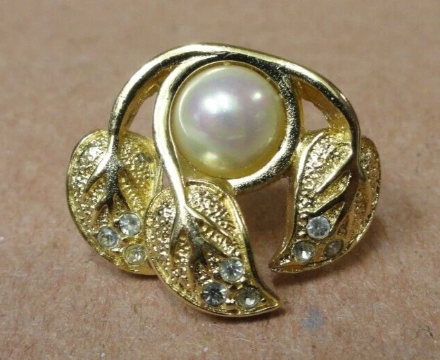Authentique boucle d'oreille Christian Dior vintage fausse perle strass feuille bijou GP
