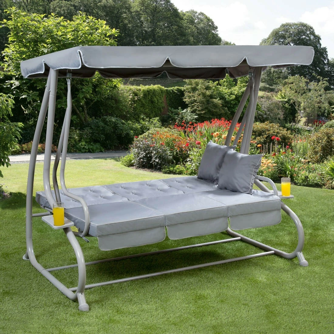 Somerset 3 Seat Swing Hammock Bed Heavy Duty Garden Bench Patio In Grey
