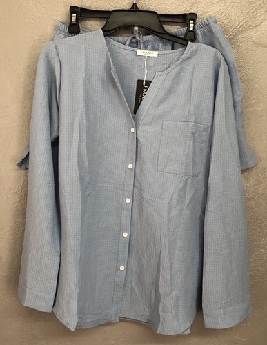 2 pc Ekouaer Pajama Set Button Up Shorts Sleepwear Loungewear Large New!