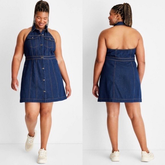 Women's Collared Denim Mini Dress - Future Collective with Alani Noelle Blue 0 Women's Collared Denim Mini Dress - Future Collective with Alani Noelle Blue 0