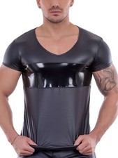 WetlookShirt ARON mit Lackeinsatz Männer Oberteil sexy Kunstleder shirt 