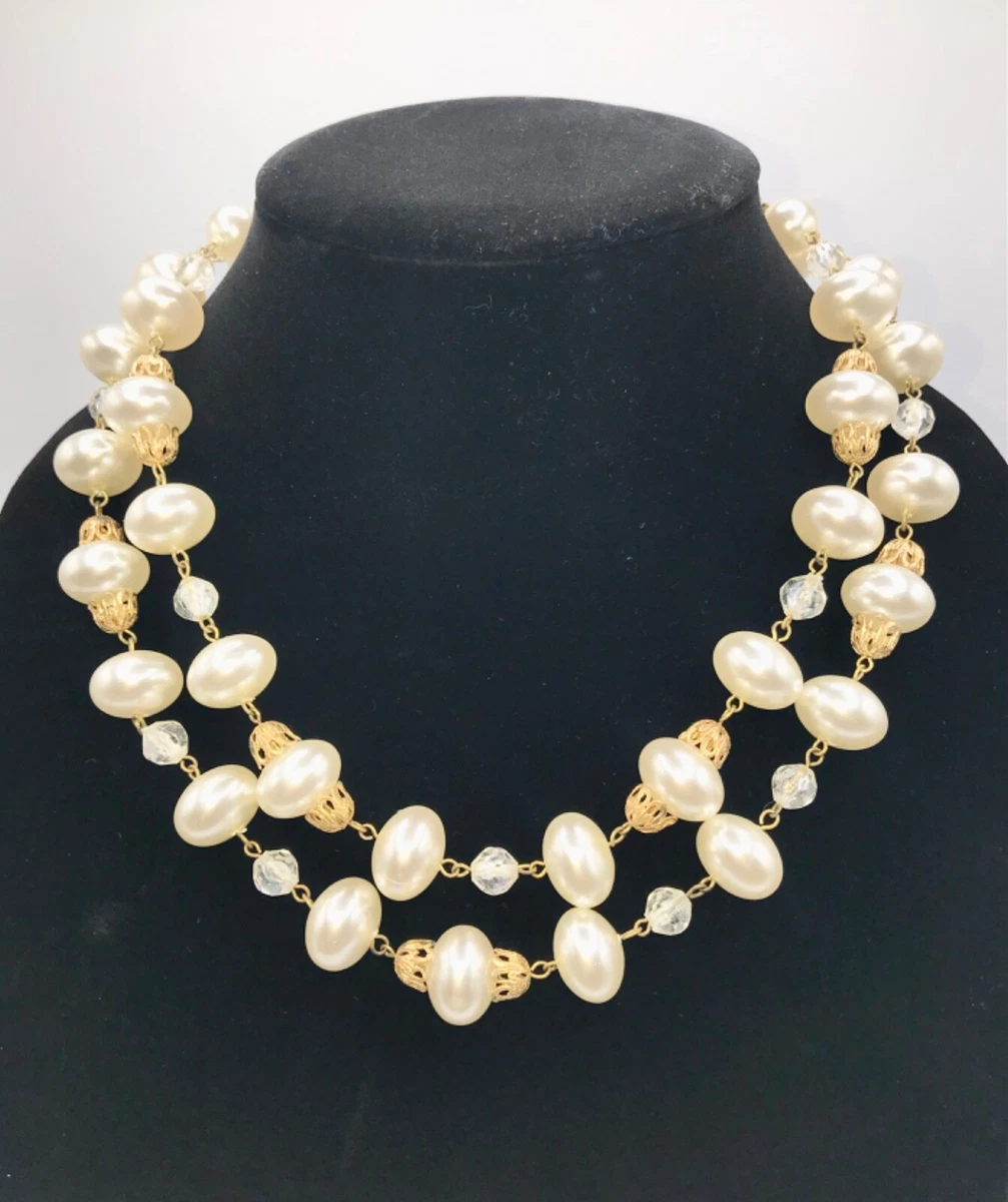 1960 s Faux Large Pearl Necklace West Germany Double Strand Choker