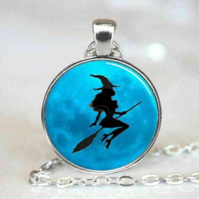WITCH MOON BLACK  pendant Sterling Silver 925 P/L 20'' necklace Halloween women