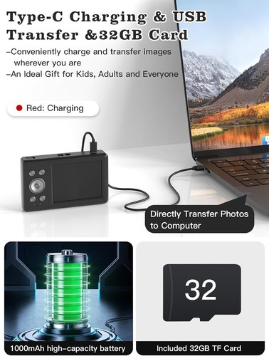 Digital Camera, 56MP FHD 1080P Camera for Kids with 16x Zoom Anti Shake, Kid Cam - Picture 5 of 7