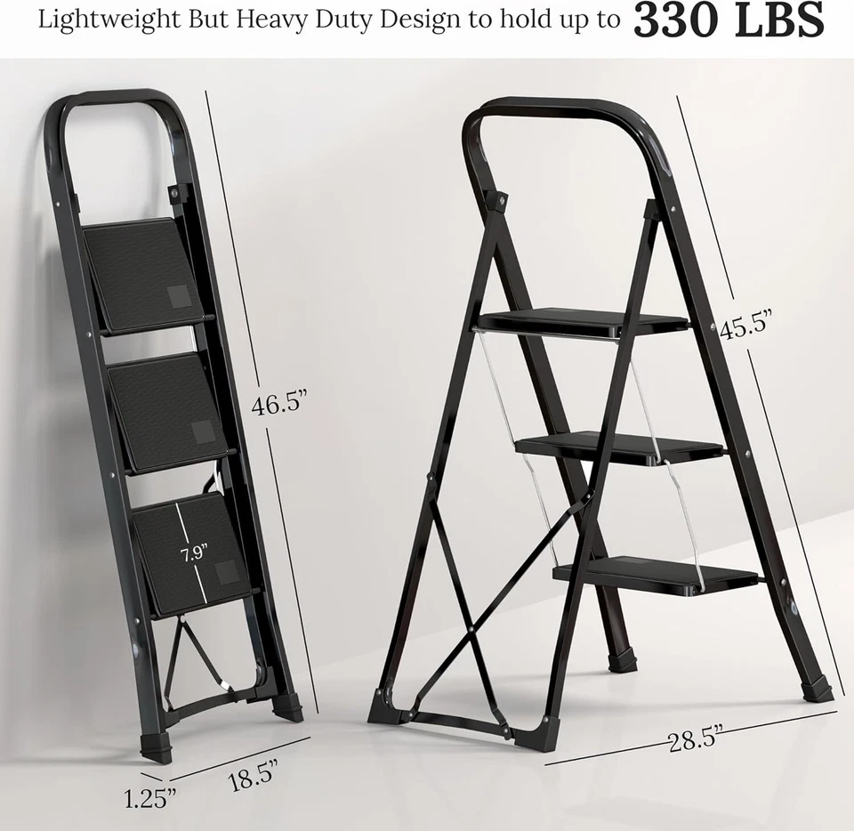Taburete plegable de acero de 2/3 escalones escalera adultos con mango de agarre suave 330 libras Foto 2 de 4