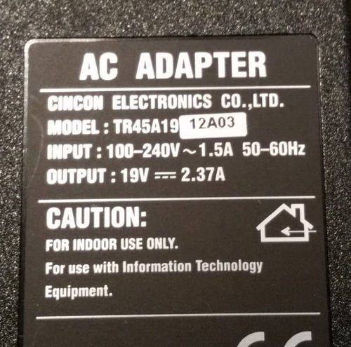 19V 2.37A Genuine Cincon AC Power Adapter Supply TR45A19 12A03 - Picture 2 of 2