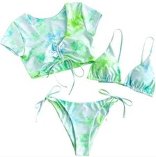 Zaful green tie dye 3 piece bikini Size Medium