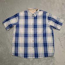 Wrangler Shirt Mens XL Blue Plaid Western Short Sleeve Button Down Cowboy Rodeo