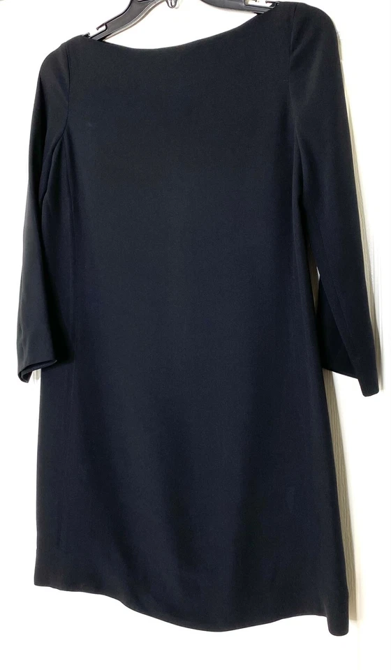 VINCE Black 100% Silk Boatneck Shift Exposed Back Zipper LBD Dress 4 = Small - Image 3 of 4