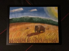 Original Handpainted Western Art work, signed, American Grassland Buffalo/Bison 