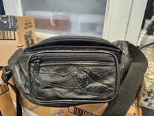 Faux Leather Fanny Pack Black Adjustable Strap 3 Zippered Pockets