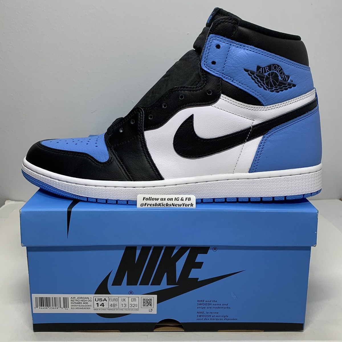 Air Jordan 1 Retro High \'UNC Toe\' DZ5485-400 BRAND NEW MENS SIZE 9 Jordan 1 Retro High OG UNC Toe Men main image 4