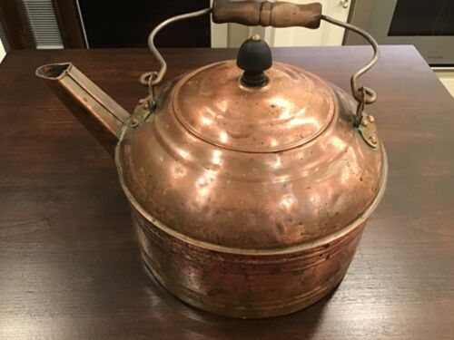 Large Copper Revere Ware Tea Kettle Brass Wood Handle  - Picture 1 of 9