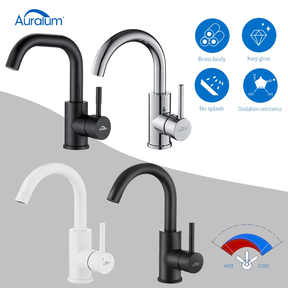 AURALUM Wasserhahn Waschbecken Waschtischarmatur Einhand Bad Mischbatterie Badarmatur