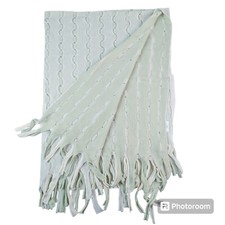 Baby Blanket Pastel Green  Ivory Super Soft Fringed Ends
