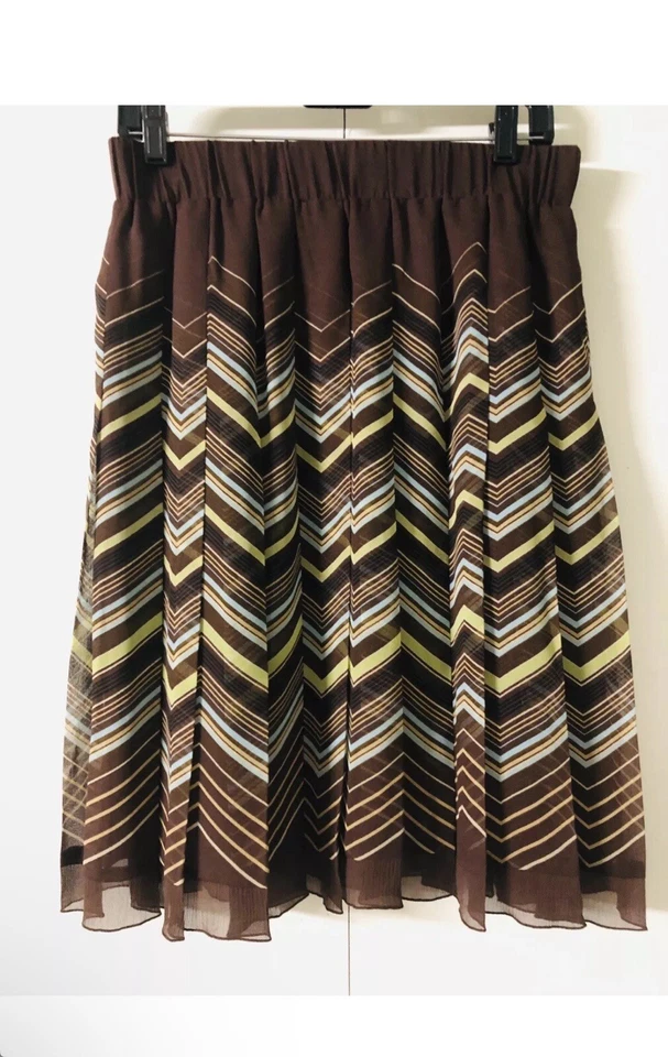 Harolds 100% 真丝裙尺寸 6 A 字五颜六色的夏季打褶条纹休闲 — 第 2/4 张图片