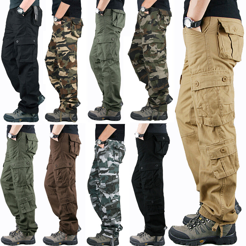 Mens Cargo Pants 100% Cotton Work Trousers Tactical Combat Outdoor Pant US New B