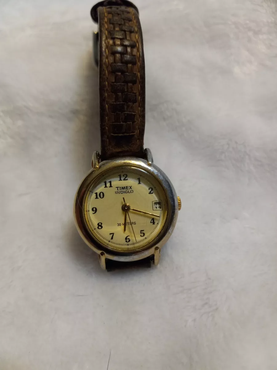 Womens Timex Indiglo 24mm Watch with New Battery Two Tone Gold Dial runs