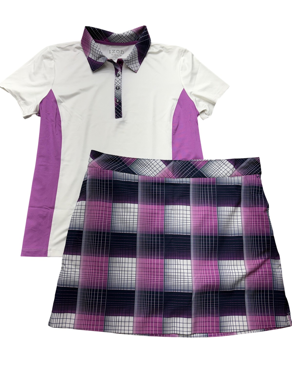 Skort Set Womens Large 12 Purple Plaid Polo Shirt Stretch Ac