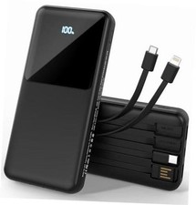Portable Charger with Built in Cables, Power Bank with Cords Wires, Slim black