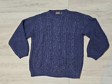 Vintage High Sierra Cunky Knit Sweater Sz M Blue Cable Knit Pullover Oversized 