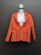 Women's Lapel Neck Single Button With Front Pockets Blazer Medium Orange