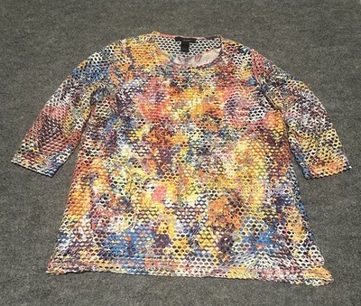 Ali Miles Cutout Mesh Colorful Abstract Tunic Blouse Women's Large 3/4 Sleeve