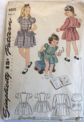 Simplicity Cut Sewing Pattern 4891, Girl’s Dress, Size 2, Vintage 1930s - Picture 2 of 3