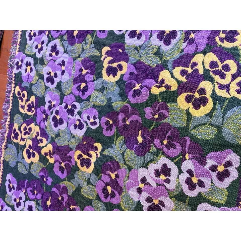 Manta tejida reversible Purple Pansy 67 pulgadas X 47 pulgadas Foto 2 de 4