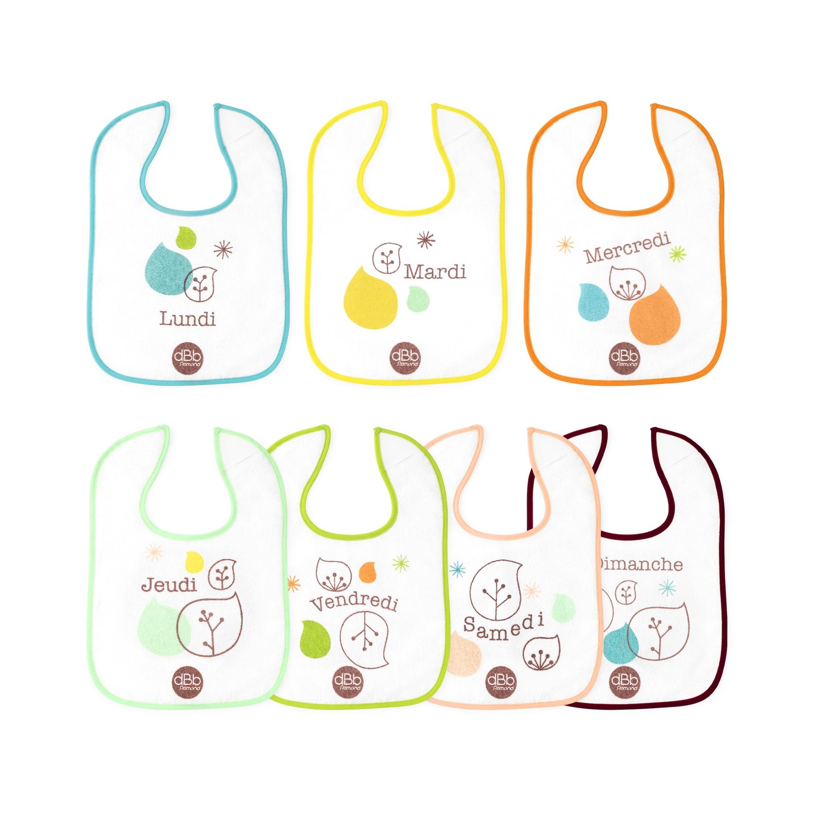 Coffret de 7 bavoirs bébé coton et plastique cadeau de naissance