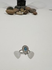 925 Sterling Silver Real White/blue Blue Topaz Gemstone Ring Size 7