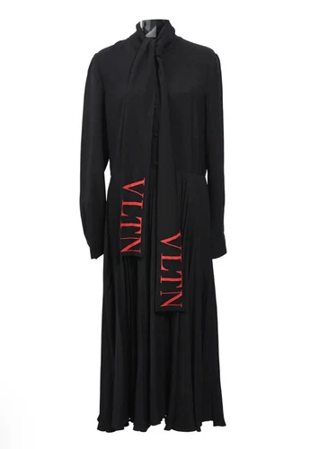 Abito midi Valentino Garavani nero con motivo cravatta collo VLTN taglia 42