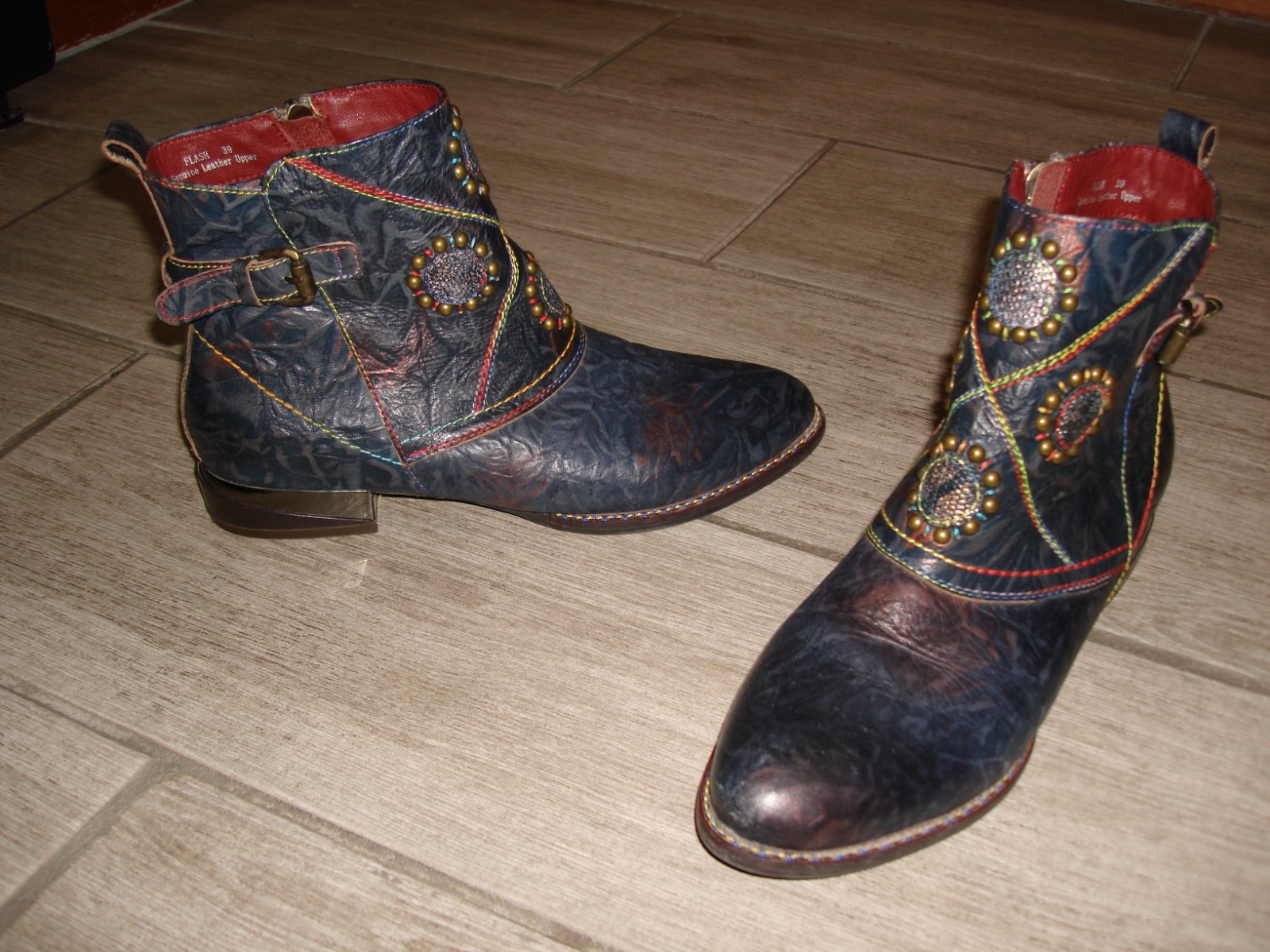 Spring Step L'Artiste Mujer "FLASH" Bota Bordada Cuero 39 EUR/8.5 EE. UU.