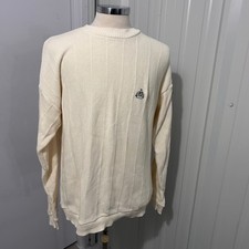 IZOD Vintage Mens Large tennis golf Ribbed Crewneck Sweater Made in USA Crest