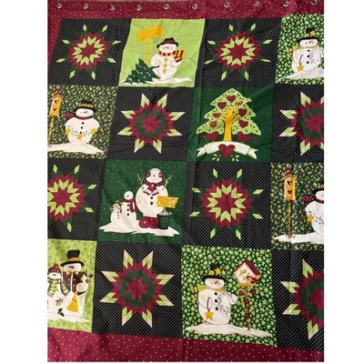 Dianna Marcum Snowbuddies Snowman Snowflakes Primitive Dot Cotton Shower Curtain